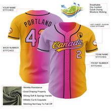 Load image into Gallery viewer, Custom Gold Light Purple Pink-Black Authentic Gradient Fashion Baseball Jersey
