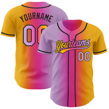 Load image into Gallery viewer, Custom Gold Light Purple Pink-Black Authentic Gradient Fashion Baseball Jersey
