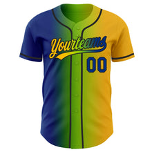 Load image into Gallery viewer, Custom Gold Royal Neon Green-Black Authentic Gradient Fashion Baseball Jersey
