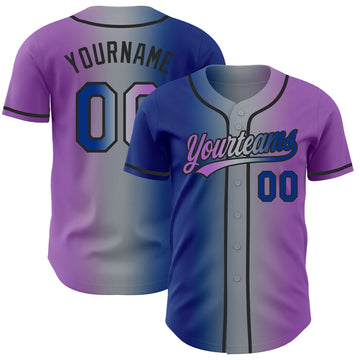 Custom Medium Purple Royal Gray-Black Authentic Gradient Fashion Baseball Jersey