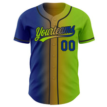 Load image into Gallery viewer, Custom Neon Green Royal Old Gold-Black Authentic Gradient Fashion Baseball Jersey
