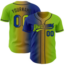 Load image into Gallery viewer, Custom Neon Green Royal Old Gold-Black Authentic Gradient Fashion Baseball Jersey
