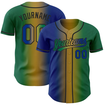 Custom Kelly Green Royal Old Gold-Black Authentic Gradient Fashion Baseball Jersey