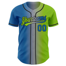 Load image into Gallery viewer, Custom Neon Green Blue Gray-Black Authentic Gradient Fashion Baseball Jersey
