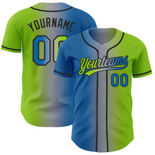 Load image into Gallery viewer, Custom Neon Green Blue Gray-Black Authentic Gradient Fashion Baseball Jersey

