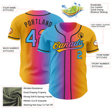 Laden Sie das Bild in den Galerie-Viewer, Custom Gold Sky Blue Pink-Black Authentic Gradient Fashion Baseball Jersey
