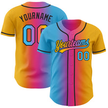 Laden Sie das Bild in den Galerie-Viewer, Custom Gold Sky Blue Pink-Black Authentic Gradient Fashion Baseball Jersey
