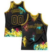 Load image into Gallery viewer, Custom Graffiti Pattern Black-Gold 3D Authentic Basketball Jersey
