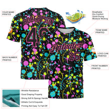 Charger l&#39;image dans la galerie, Custom Graffiti Pattern Black-Pink 3D Neon Splatter Performance T-Shirt
