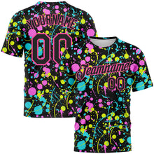 Charger l&#39;image dans la galerie, Custom Graffiti Pattern Black-Pink 3D Neon Splatter Performance T-Shirt
