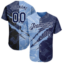 Laden Sie das Bild in den Galerie-Viewer, Custom Graffiti Pattern Navy-Light Blue 3D Scratch Authentic Baseball Jersey
