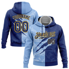 Charger l&#39;image dans la galerie, Custom Stitched Graffiti Pattern Royal Light Blue-Gold 3D Scratch Sports Pullover Sweatshirt Hoodie

