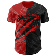 Load image into Gallery viewer, Custom Graffiti Pattern Black-Red 3D Scratch Authentic Baseball Jersey
