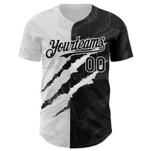 Charger l&#39;image dans la galerie, Custom Graffiti Pattern Black-White 3D Scratch Authentic Baseball Jersey
