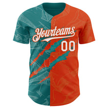 Load image into Gallery viewer, Custom Graffiti Pattern White Orange-Teal 3D Scratch Authentic Baseball Jersey
