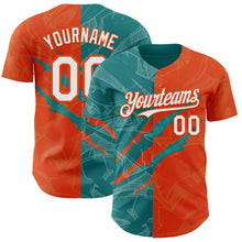 Load image into Gallery viewer, Custom Graffiti Pattern White Orange-Teal 3D Scratch Authentic Baseball Jersey
