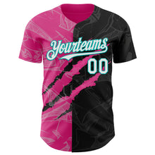 Laden Sie das Bild in den Galerie-Viewer, Custom Graffiti Pattern White Black Pink-Aqua 3D Scratch Authentic Baseball Jersey
