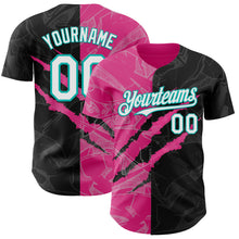 Laden Sie das Bild in den Galerie-Viewer, Custom Graffiti Pattern White Black Pink-Aqua 3D Scratch Authentic Baseball Jersey
