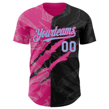 Load image into Gallery viewer, Custom Graffiti Pattern Light Blue Black-Pink 3D Scratch Authentic Baseball Jersey

