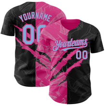 Load image into Gallery viewer, Custom Graffiti Pattern Light Blue Black-Pink 3D Scratch Authentic Baseball Jersey
