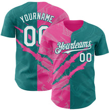 Load image into Gallery viewer, Custom Graffiti Pattern White Teal-Pink 3D Scratch Authentic Baseball Jersey
