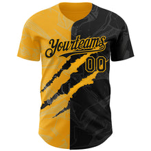 Charger l&#39;image dans la galerie, Custom Graffiti Pattern Black-Gold 3D Scratch Authentic Baseball Jersey
