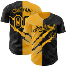 Charger l&#39;image dans la galerie, Custom Graffiti Pattern Black-Gold 3D Scratch Authentic Baseball Jersey
