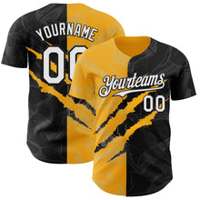Load image into Gallery viewer, Custom Graffiti Pattern White Black-Gold 3D Scratch Authentic Baseball Jersey
