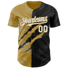 Load image into Gallery viewer, Custom Graffiti Pattern White Black-Old Gold 3D Scratch Authentic Baseball Jersey
