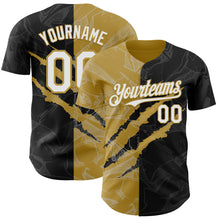Load image into Gallery viewer, Custom Graffiti Pattern White Black-Old Gold 3D Scratch Authentic Baseball Jersey
