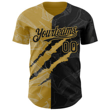 Load image into Gallery viewer, Custom Graffiti Pattern Black-Old Gold 3D Scratch Authentic Baseball Jersey
