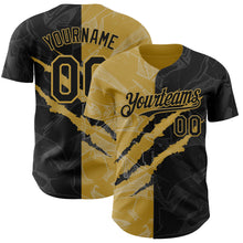Load image into Gallery viewer, Custom Graffiti Pattern Black-Old Gold 3D Scratch Authentic Baseball Jersey

