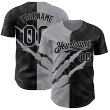 Load image into Gallery viewer, Custom Graffiti Pattern Black-Gray 3D Scratch Authentic Baseball Jersey
