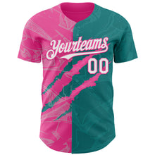 Load image into Gallery viewer, Custom Graffiti Pattern White Teal-Pink 3D Scratch Authentic Baseball Jersey
