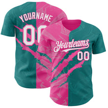 Load image into Gallery viewer, Custom Graffiti Pattern White Teal-Pink 3D Scratch Authentic Baseball Jersey
