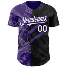 Load image into Gallery viewer, Custom Graffiti Pattern White Black-Purple 3D Scratch Authentic Baseball Jersey
