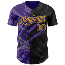 Load image into Gallery viewer, Custom Graffiti Pattern Purple Black-Yellow 3D Scratch Authentic Baseball Jersey
