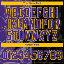 Load image into Gallery viewer, Custom Graffiti Pattern Purple Black-Yellow 3D Scratch Authentic Baseball Jersey
