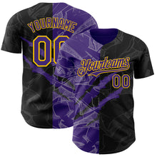 Load image into Gallery viewer, Custom Graffiti Pattern Purple Black-Yellow 3D Scratch Authentic Baseball Jersey
