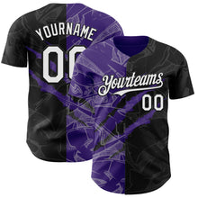 Load image into Gallery viewer, Custom Graffiti Pattern White Black-Purple 3D Scratch Authentic Baseball Jersey
