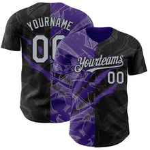 Load image into Gallery viewer, Custom Graffiti Pattern Gray Black-Purple 3D Scratch Authentic Baseball Jersey
