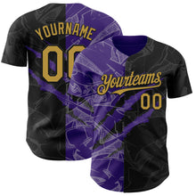 Charger l&#39;image dans la galerie, Custom Graffiti Pattern Old Gold Black-Purple 3D Scratch Authentic Baseball Jersey
