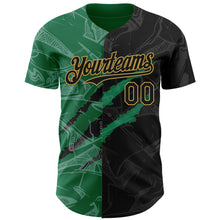Load image into Gallery viewer, Custom Graffiti Pattern Black Kelly Green-Old Gold 3D Scratch Authentic Baseball Jersey

