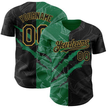 Load image into Gallery viewer, Custom Graffiti Pattern Black Kelly Green-Old Gold 3D Scratch Authentic Baseball Jersey

