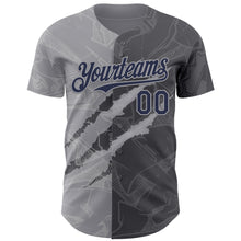 Load image into Gallery viewer, Custom Graffiti Pattern Navy Steel Gray-Gray 3D Scratch Authentic Baseball Jersey
