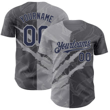 Load image into Gallery viewer, Custom Graffiti Pattern Navy Steel Gray-Gray 3D Scratch Authentic Baseball Jersey
