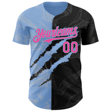 Charger l&#39;image dans la galerie, Custom Graffiti Pattern Pink Black-Light Blue 3D Scratch Authentic Baseball Jersey

