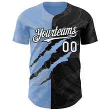 Load image into Gallery viewer, Custom Graffiti Pattern White Black-Light Blue 3D Scratch Authentic Baseball Jersey
