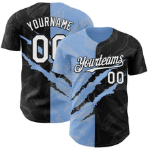 Load image into Gallery viewer, Custom Graffiti Pattern White Black-Light Blue 3D Scratch Authentic Baseball Jersey
