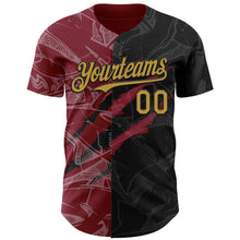 Load image into Gallery viewer, Custom Graffiti Pattern Old Gold Black-Crimson 3D Scratch Authentic Baseball Jersey
